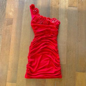 Red - City Triangles Dress - Small - One Shoulder